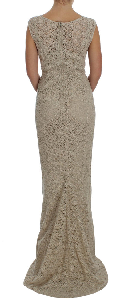 Vestido tubo de algodón beige con diseño calado Ricamo de Dolce & Gabbana