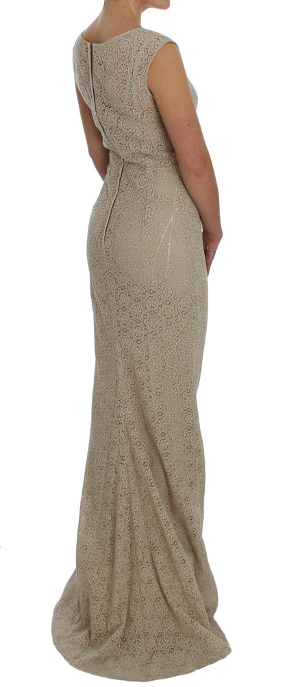 Vestido tubo de algodón beige con diseño calado Ricamo de Dolce & Gabbana
