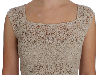 Vestido tubo de algodón beige con diseño calado Ricamo de Dolce & Gabbana