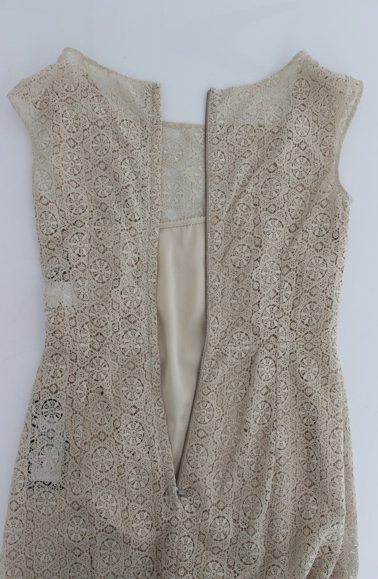 Vestido tubo de algodón beige con diseño calado Ricamo de Dolce & Gabbana