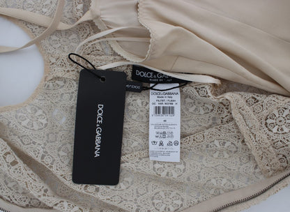Vestido tubo de algodón beige con diseño calado Ricamo de Dolce & Gabbana