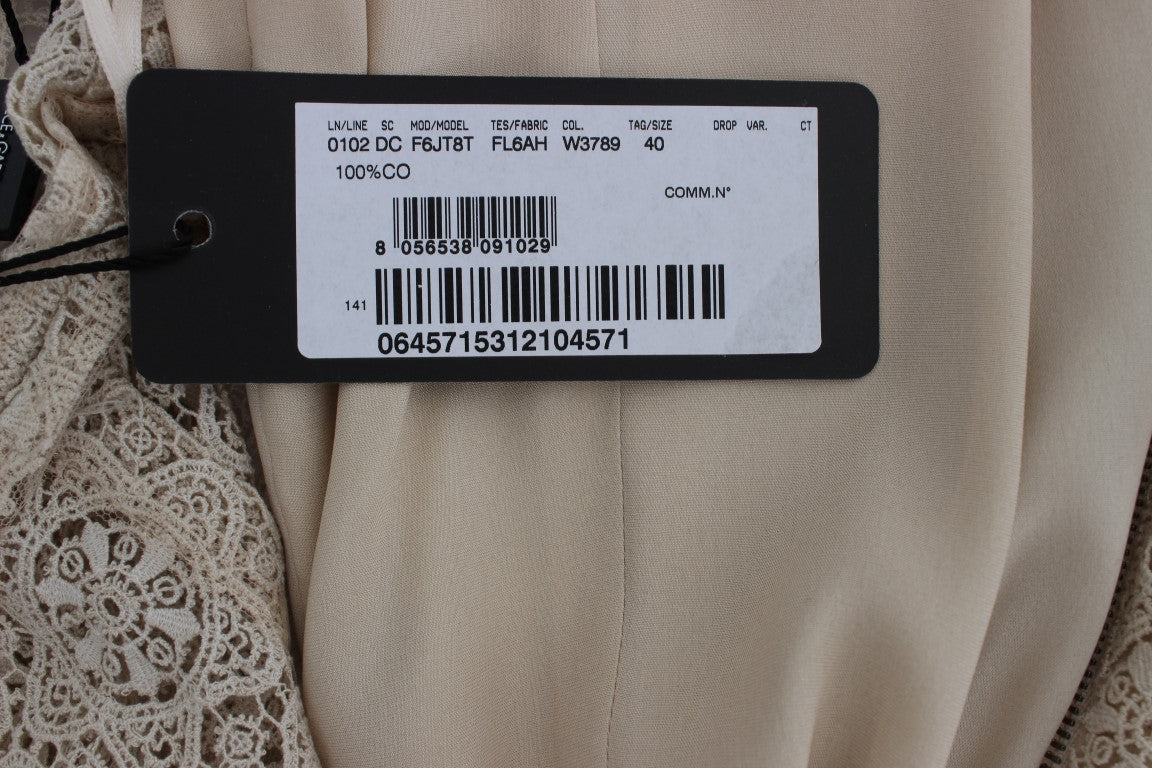 Vestido tubo de algodón beige con diseño calado Ricamo de Dolce & Gabbana