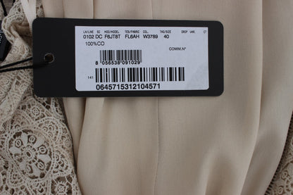 Vestido tubo de algodón beige con diseño calado Ricamo de Dolce & Gabbana