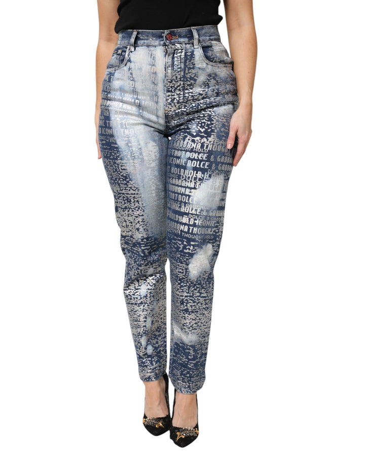 Vaqueros Dolce & Gabbana de mezclilla de tiro alto con estampado lavado azul