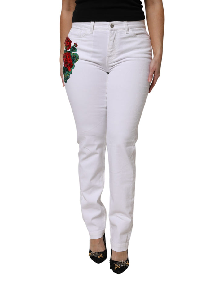 Vaqueros Dolce & Gabbana Blancos Florales con Lentejuelas Estilo Coqueto