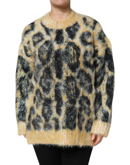 Suéter de cuello redondo de mohair con estampado de leopardo multicolor de Dolce & Gabbana