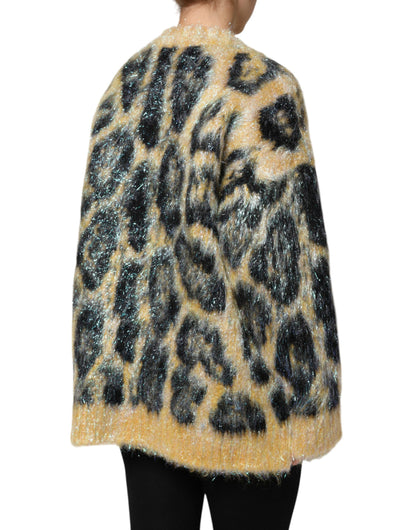 Suéter de cuello redondo de mohair con estampado de leopardo multicolor de Dolce & Gabbana