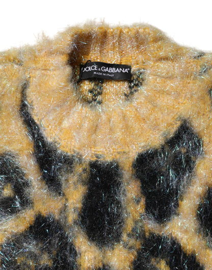 Suéter de cuello redondo de mohair con estampado de leopardo multicolor de Dolce & Gabbana