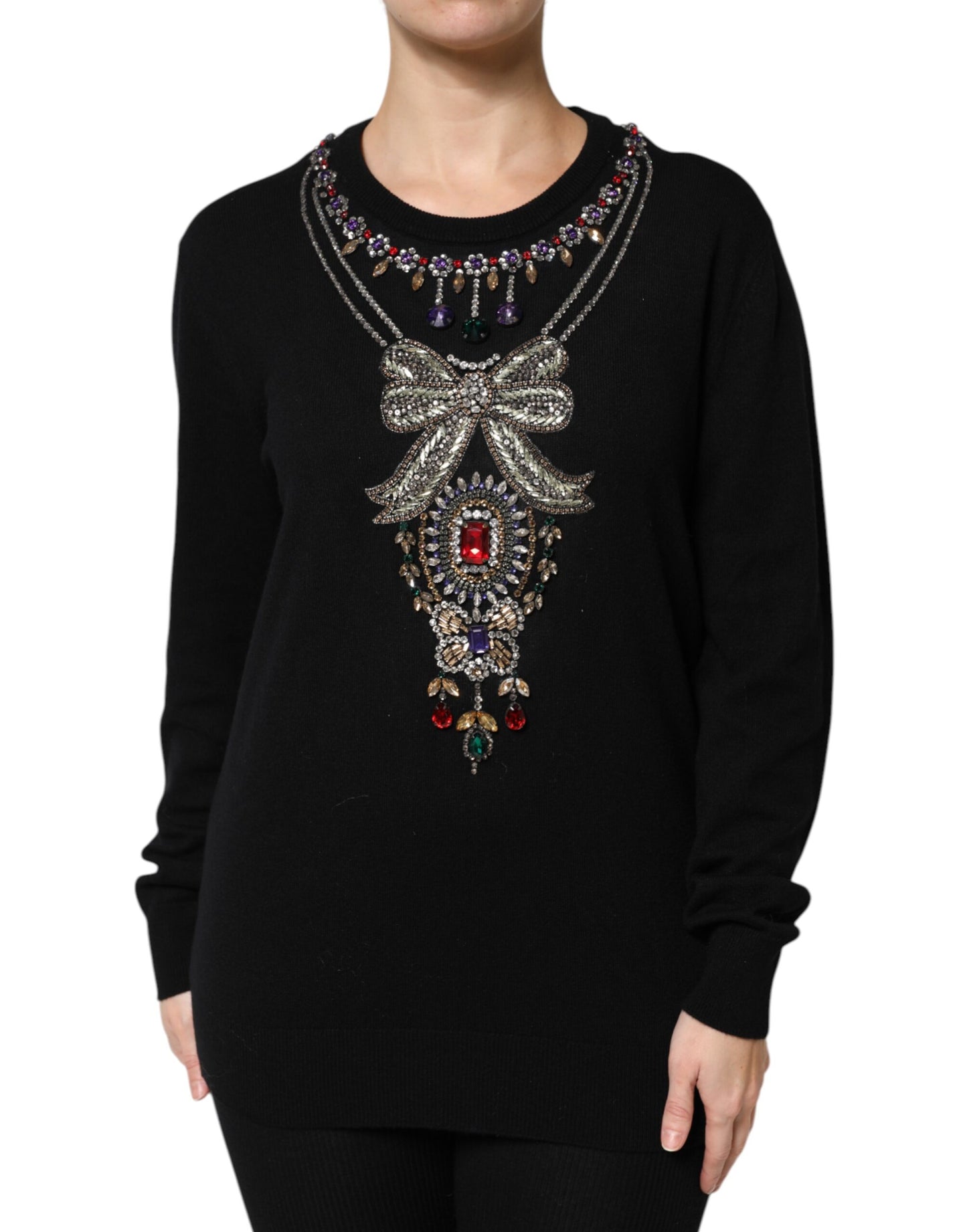 Pull en cachemire noir orné de cristaux Dolce & Gabbana