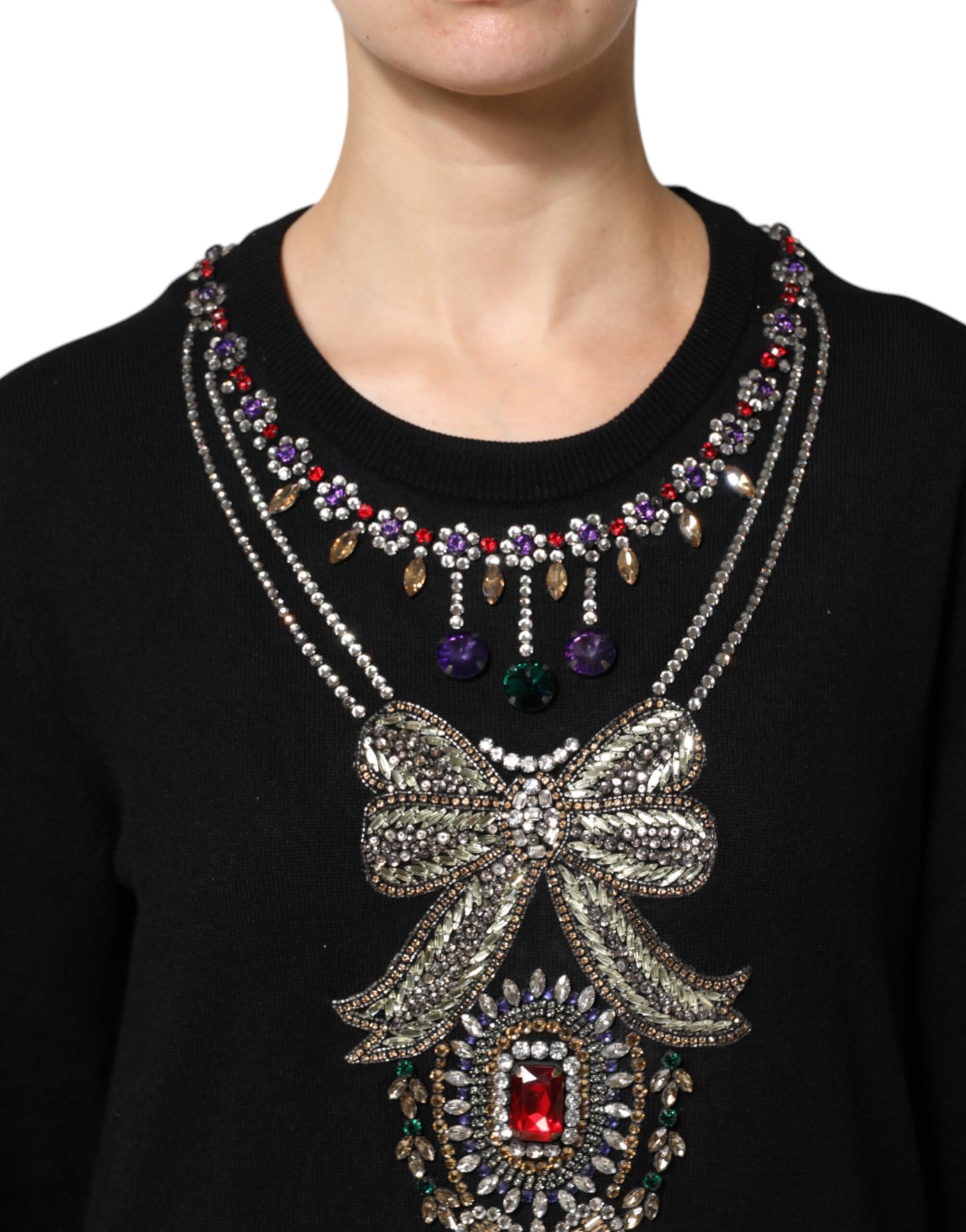 Pull en cachemire noir orné de cristaux Dolce & Gabbana