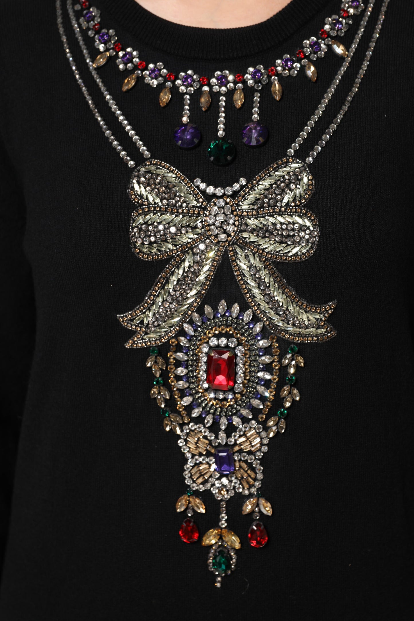 Pull en cachemire noir orné de cristaux Dolce & Gabbana