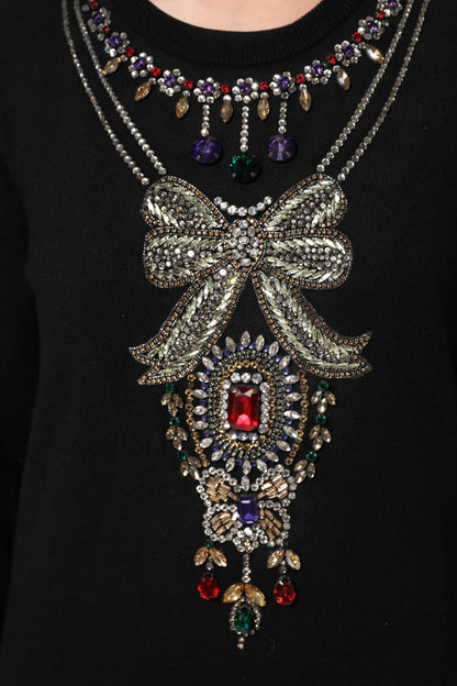 Pull en cachemire noir orné de cristaux Dolce & Gabbana