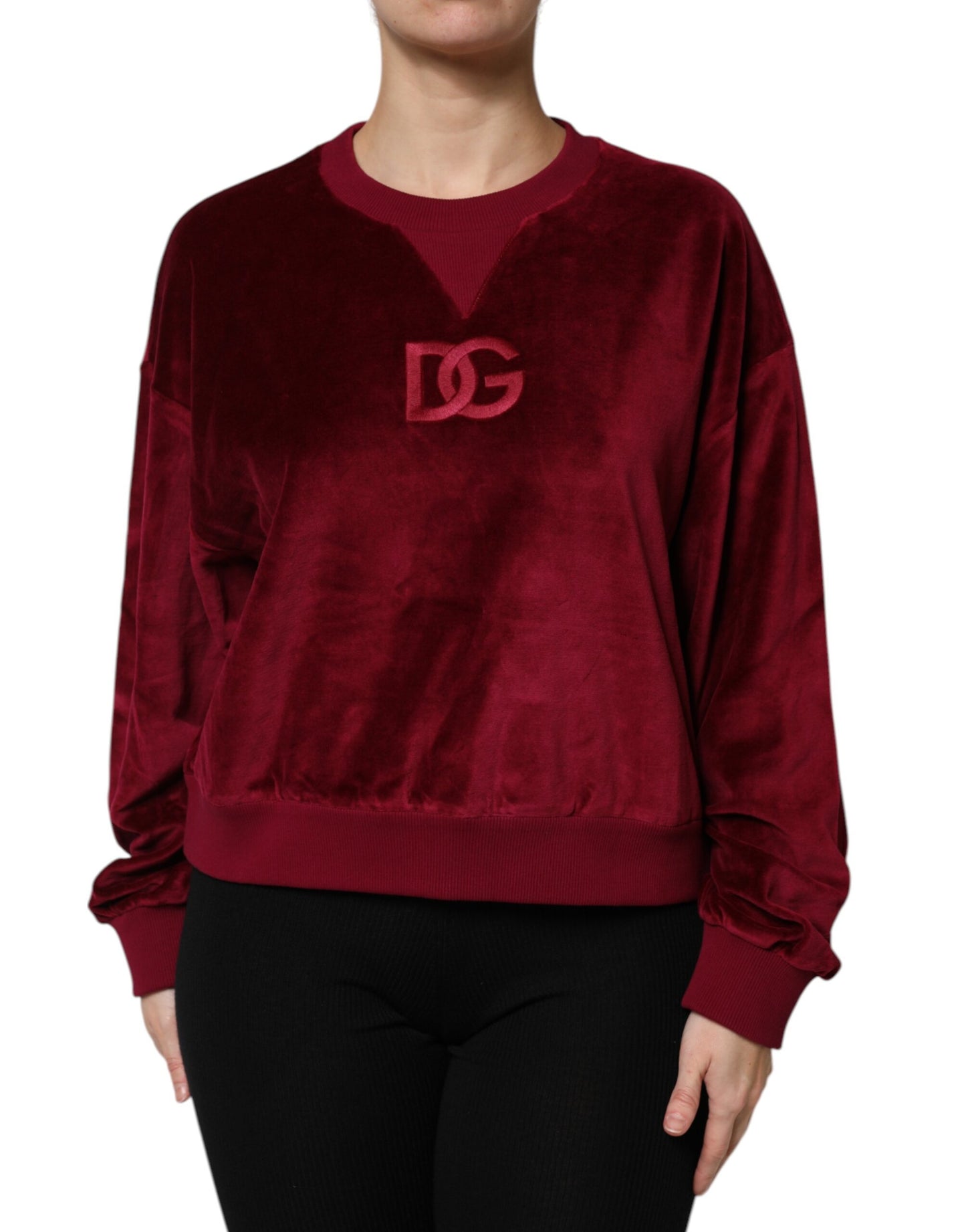 Pull en velours de coton rouge à col rond Dolce & Gabbana