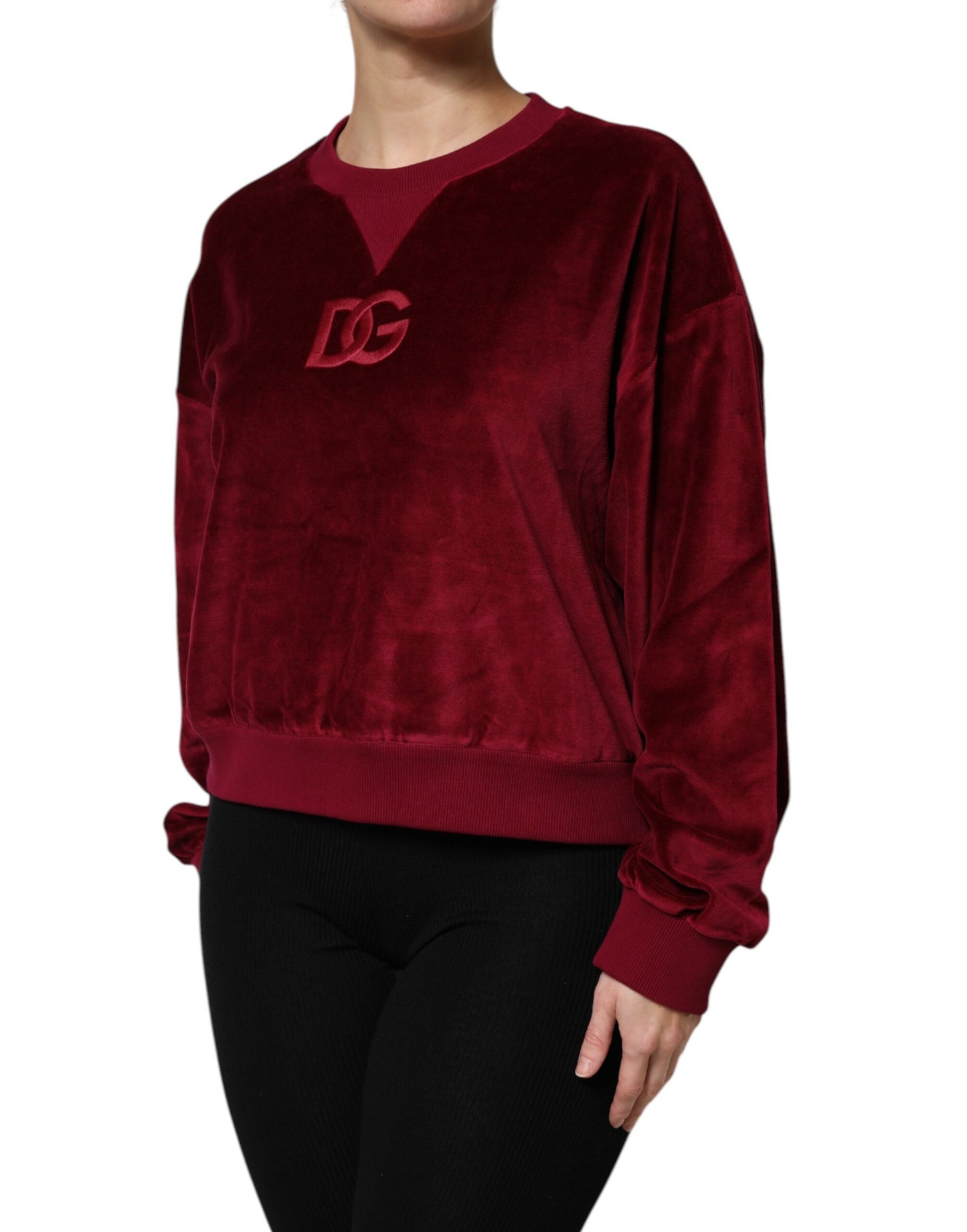 Pull en velours de coton rouge à col rond Dolce & Gabbana