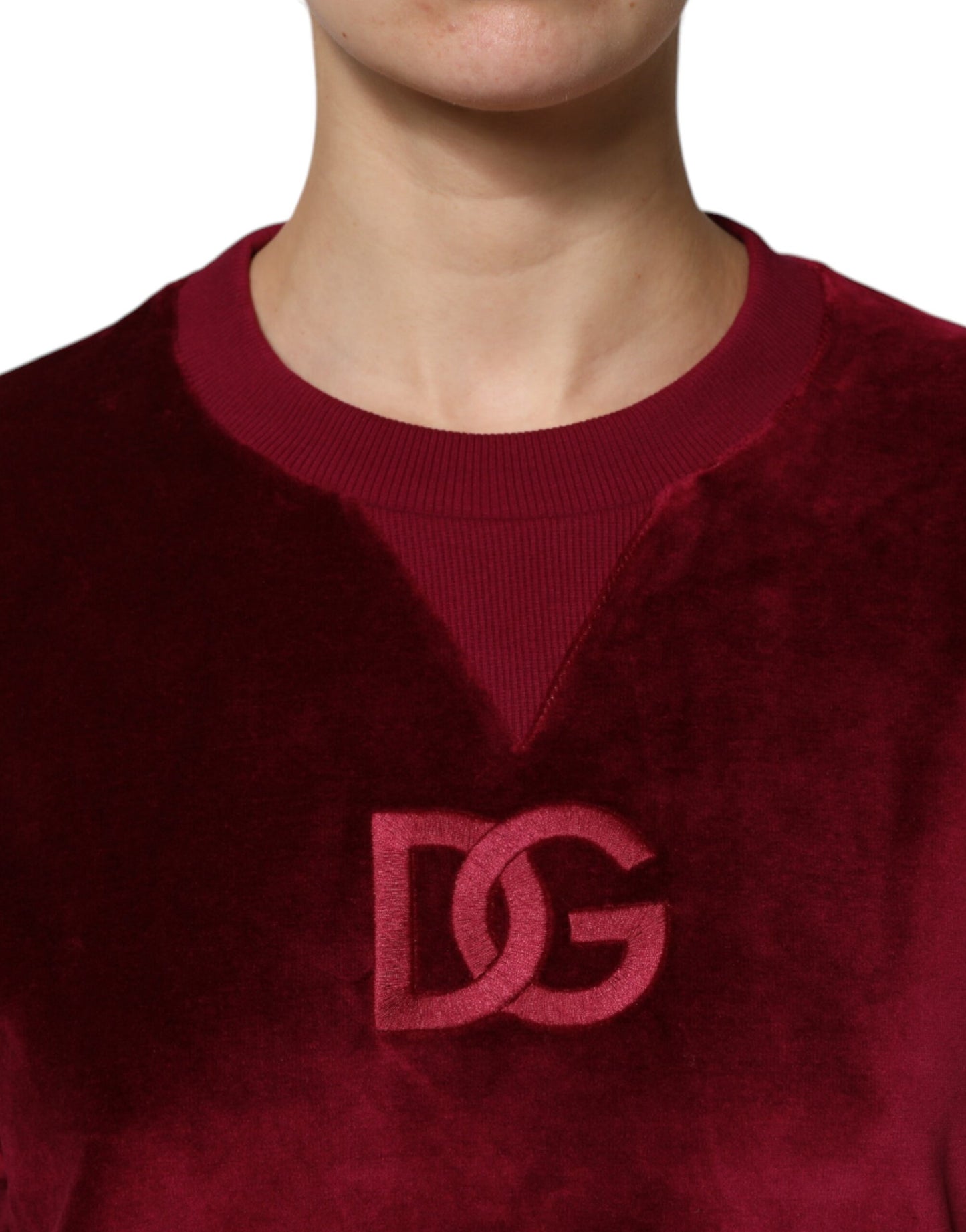Pull en velours de coton rouge à col rond Dolce & Gabbana