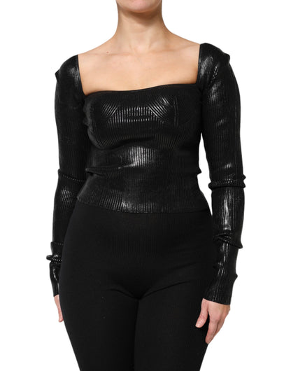 Dolce & Gabbana Blusa ajustada negra de viscosa de manga larga