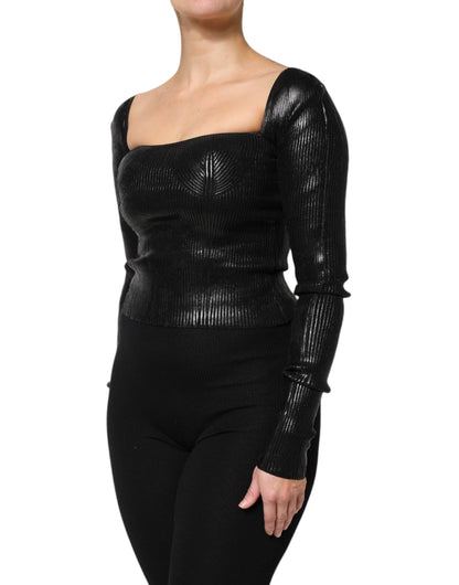 Dolce & Gabbana Blusa ajustada negra de viscosa de manga larga