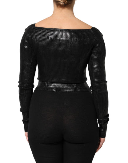 Dolce & Gabbana Blusa ajustada negra de viscosa de manga larga
