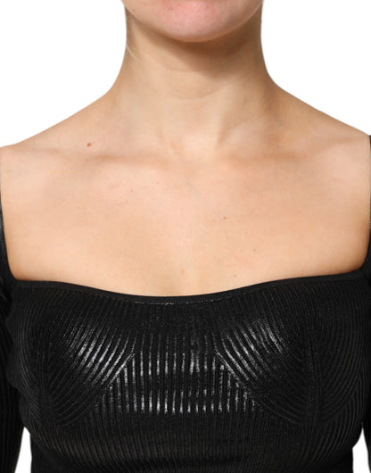 Dolce & Gabbana Blusa ajustada negra de viscosa de manga larga