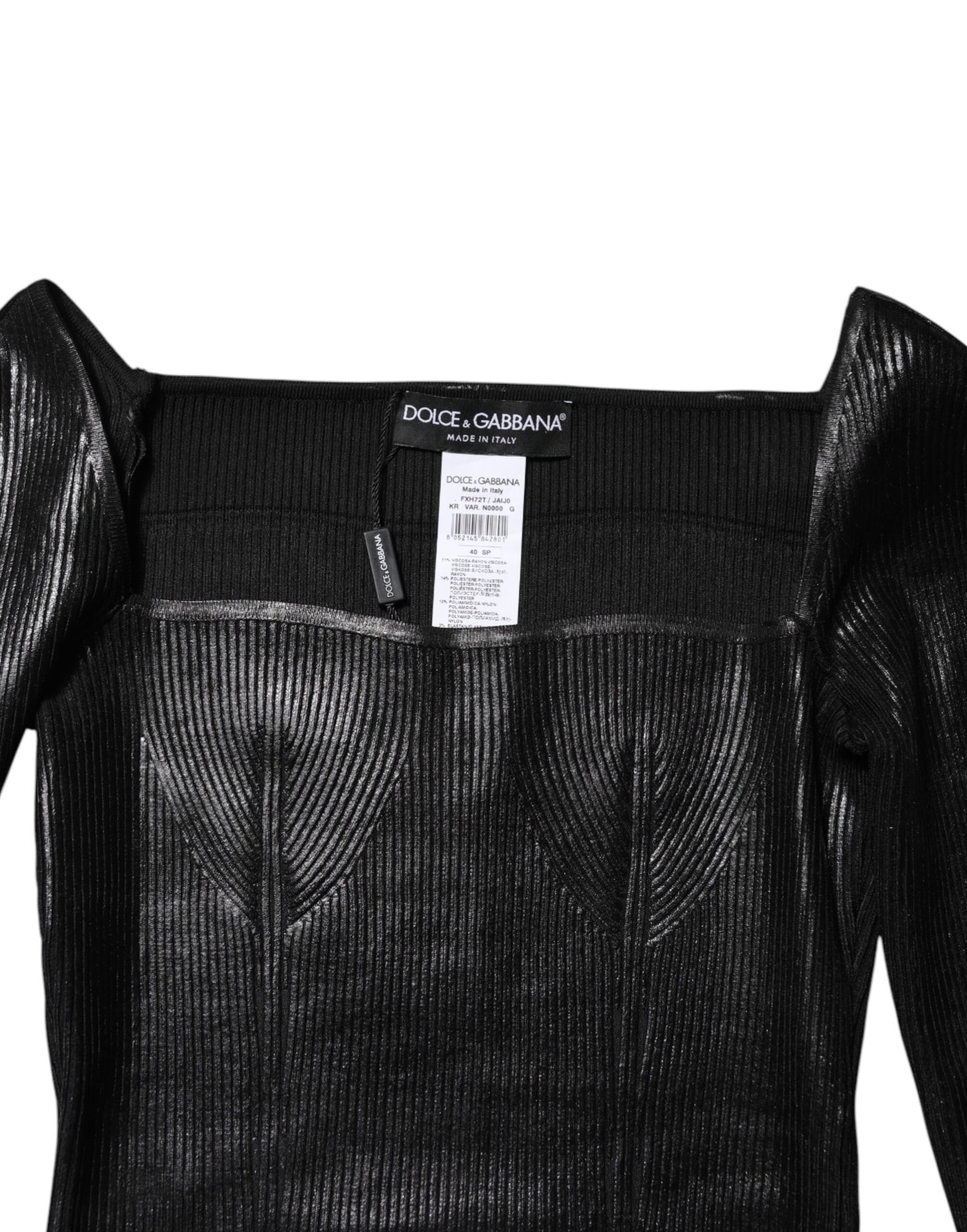 Dolce & Gabbana Blusa ajustada negra de viscosa de manga larga