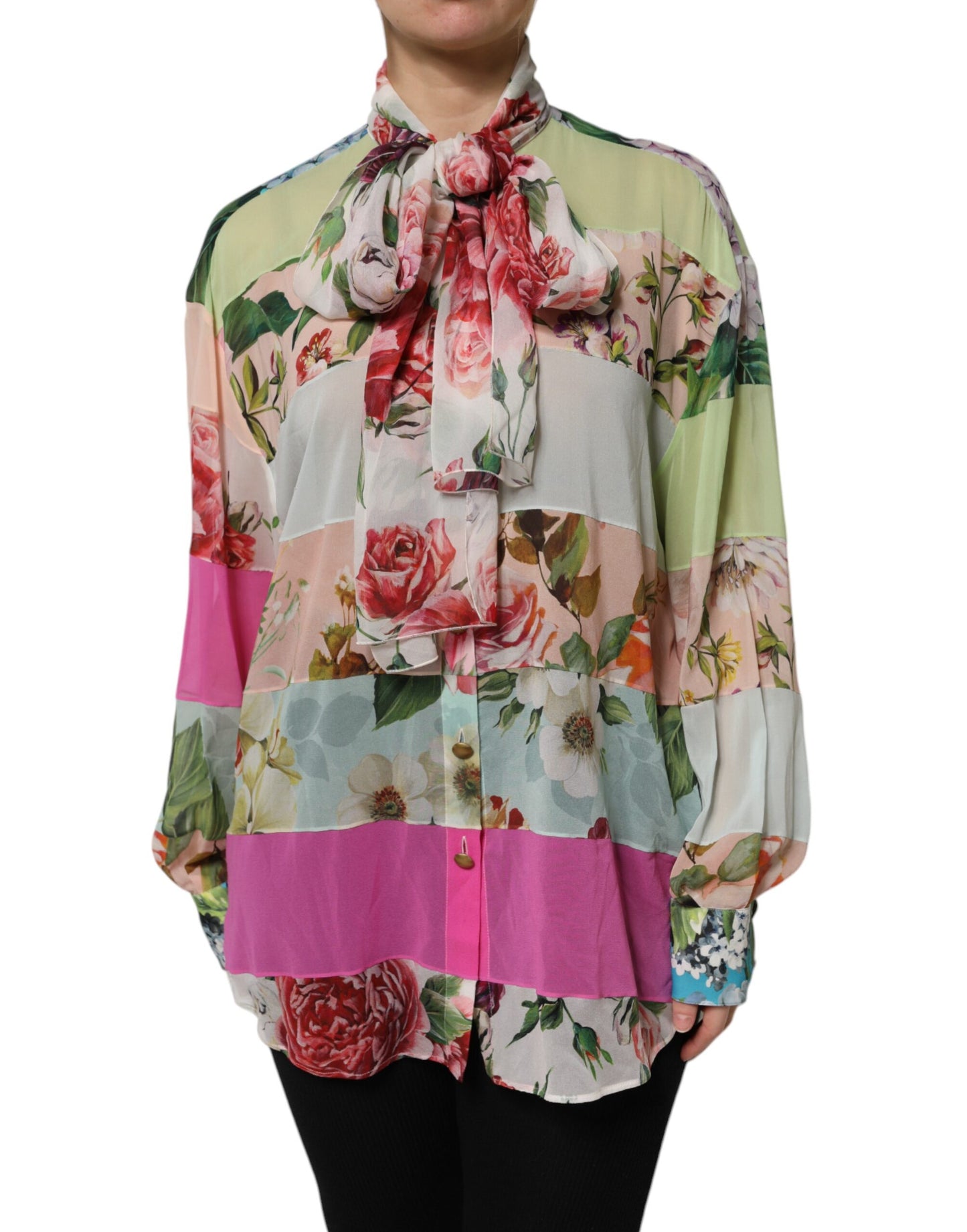 Top de manga larga Dolce & Gabbana con estampado floral patchwork multicolor