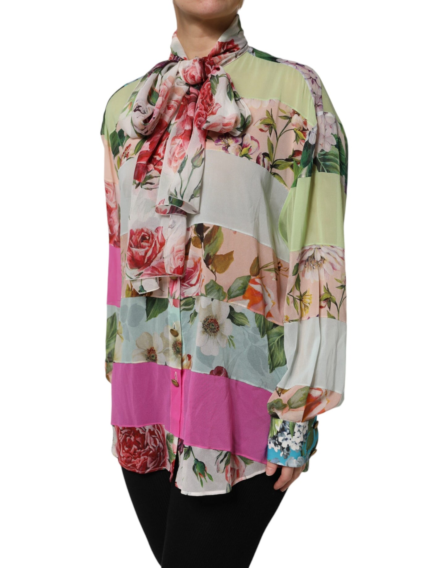 Top de manga larga Dolce & Gabbana con estampado floral patchwork multicolor