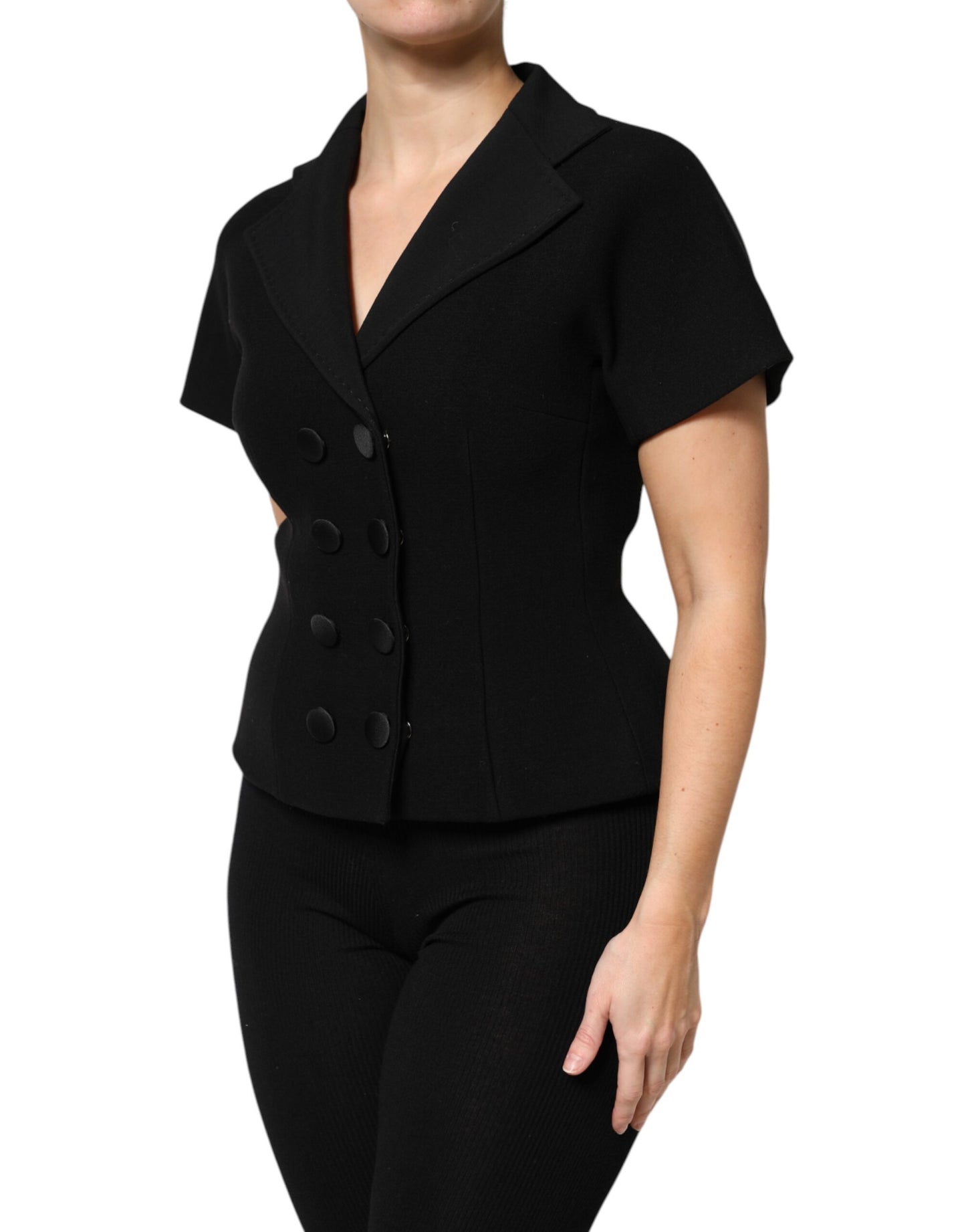 Chaqueta de abrigo cruzada de lana negra de Dolce & Gabbana