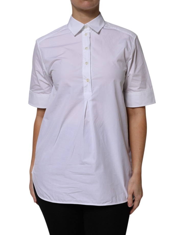 Polo de algodón blanco de manga corta y cuello de Dolce & Gabbana