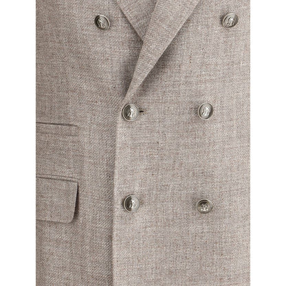 Blazer en lin marron clair Brunello Cucinelli