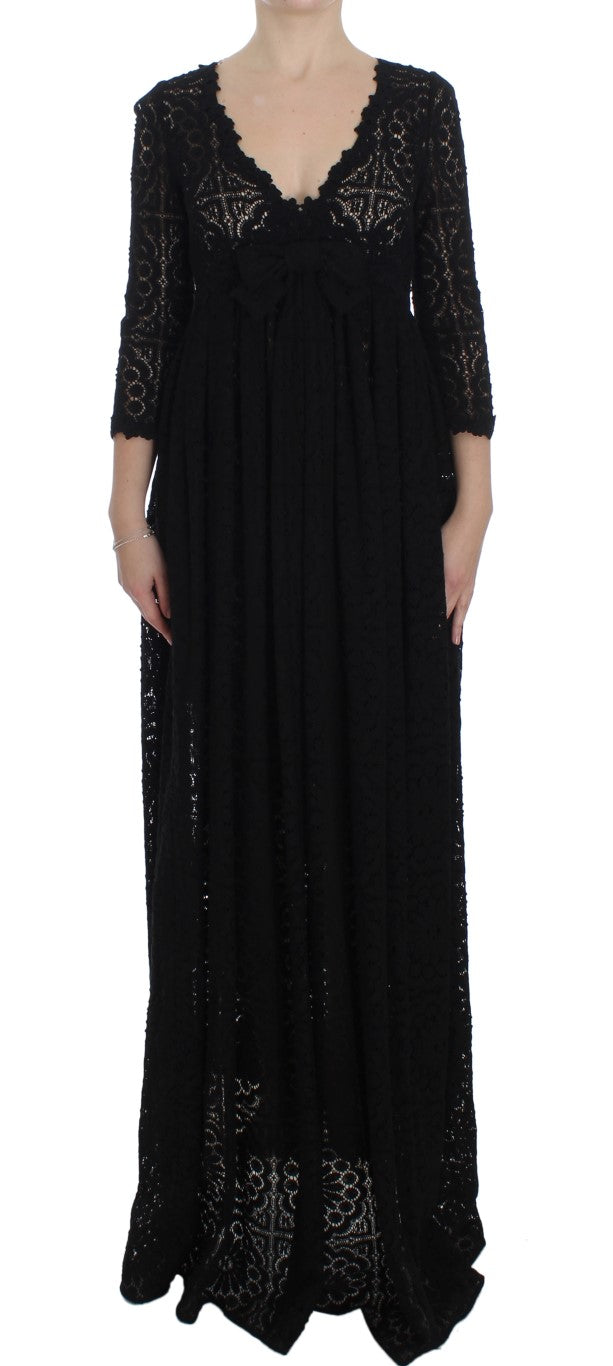 Robe longue Dolce & Gabbana noire en maille Ricamo