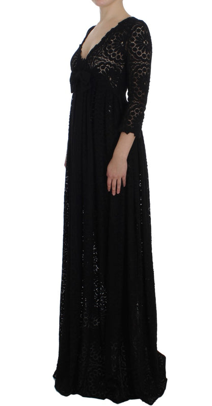 Robe longue Dolce & Gabbana noire en maille Ricamo