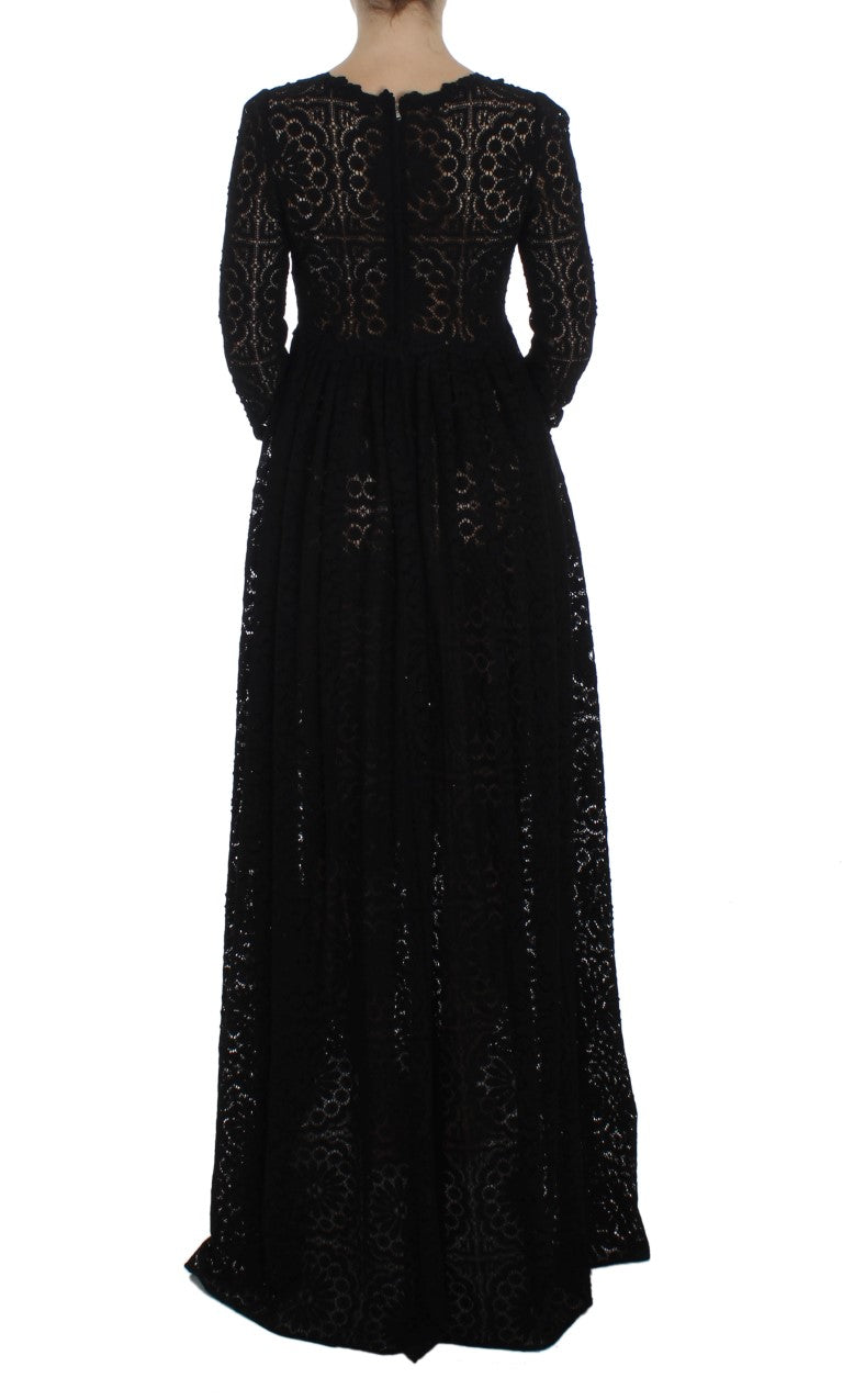 Robe longue Dolce & Gabbana noire en maille Ricamo