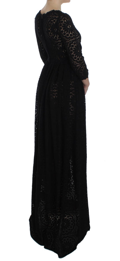 Robe longue Dolce & Gabbana noire en maille Ricamo