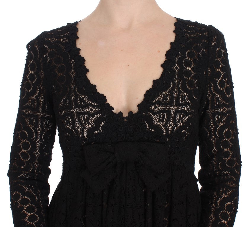 Robe longue Dolce & Gabbana noire en maille Ricamo