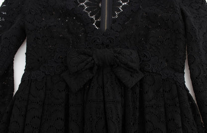Robe longue Dolce & Gabbana noire en maille Ricamo