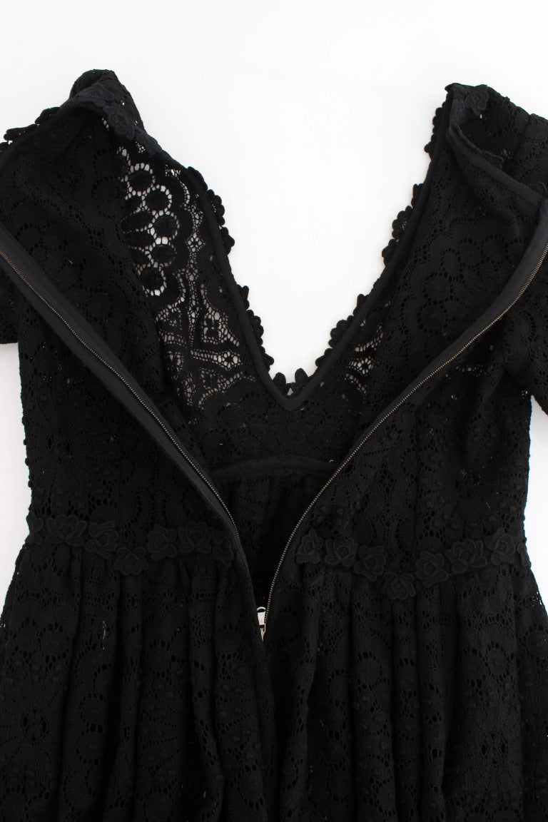 Robe longue Dolce & Gabbana noire en maille Ricamo
