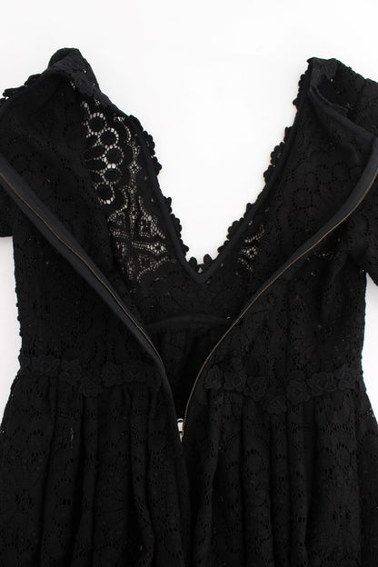 Robe longue Dolce & Gabbana noire en maille Ricamo