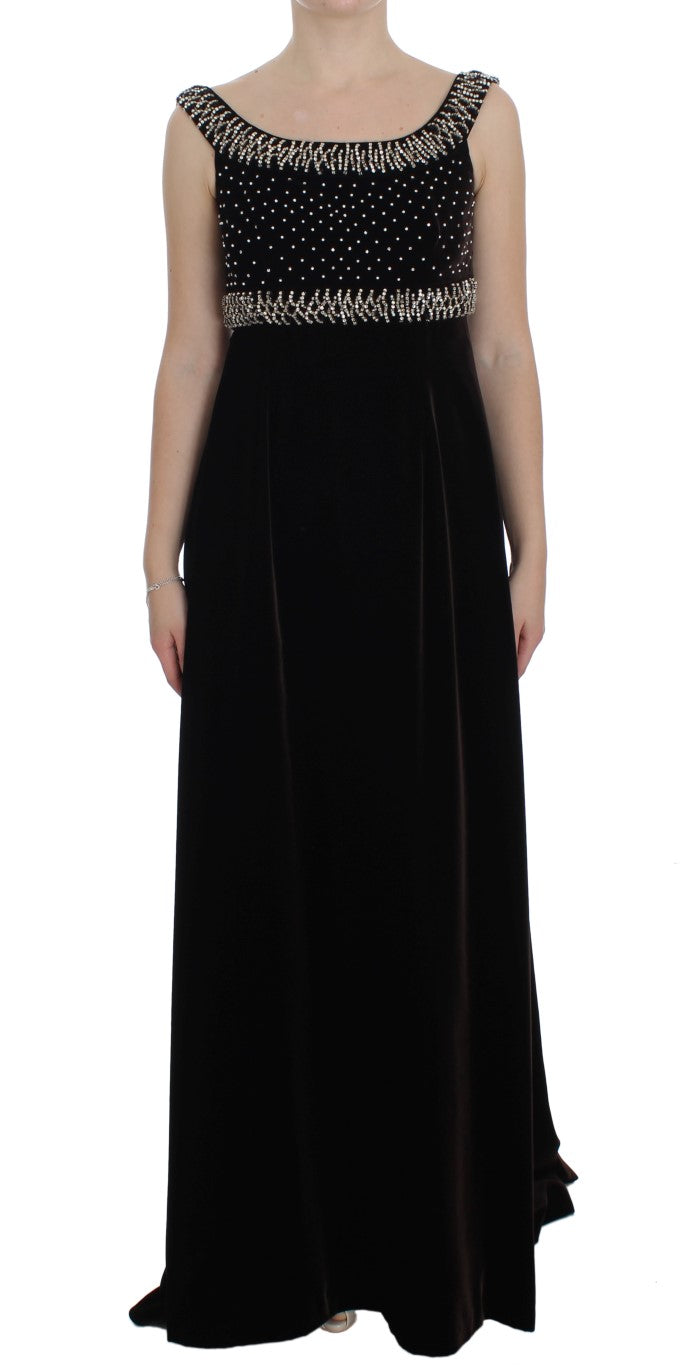 Vestido largo Dolce & Gabbana de terciopelo marrón con cristales