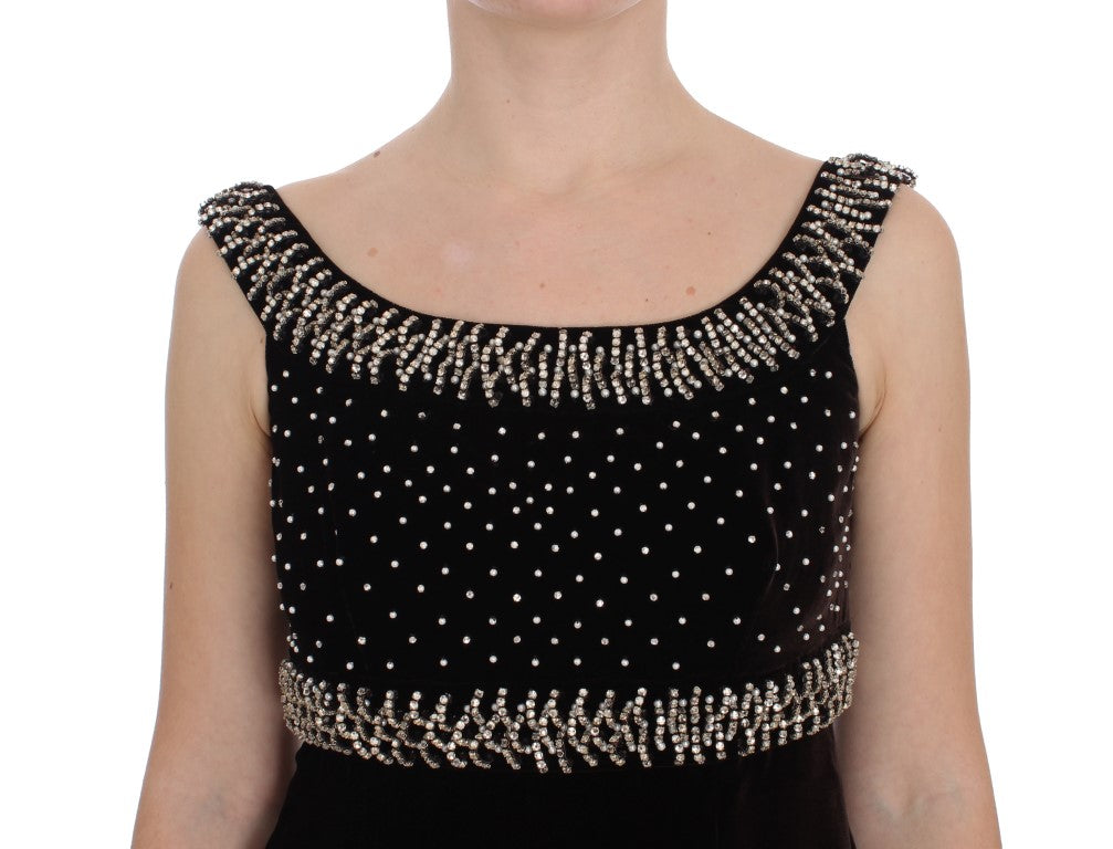 Robe Fourreau Dolce & Gabbana en Velours Marron et Cristaux