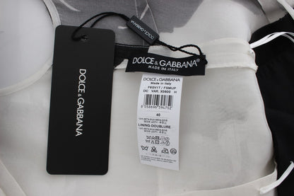 Robe fourreau longue en soie à imprimé floral noir et blanc Dolce & Gabbana