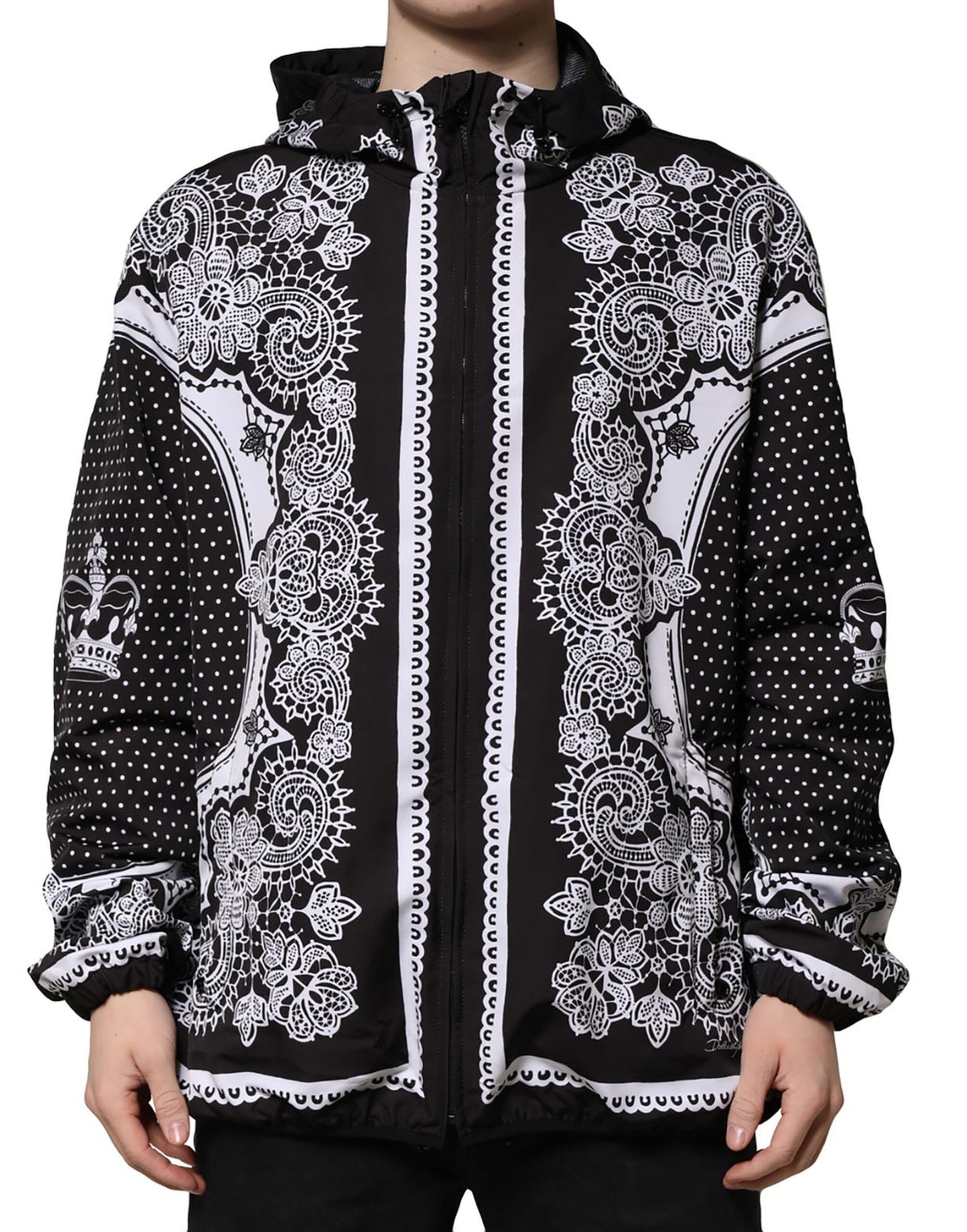 Chaqueta Bomber con Capucha y Estampado de Pañuelo Negra de Dolce & Gabbana