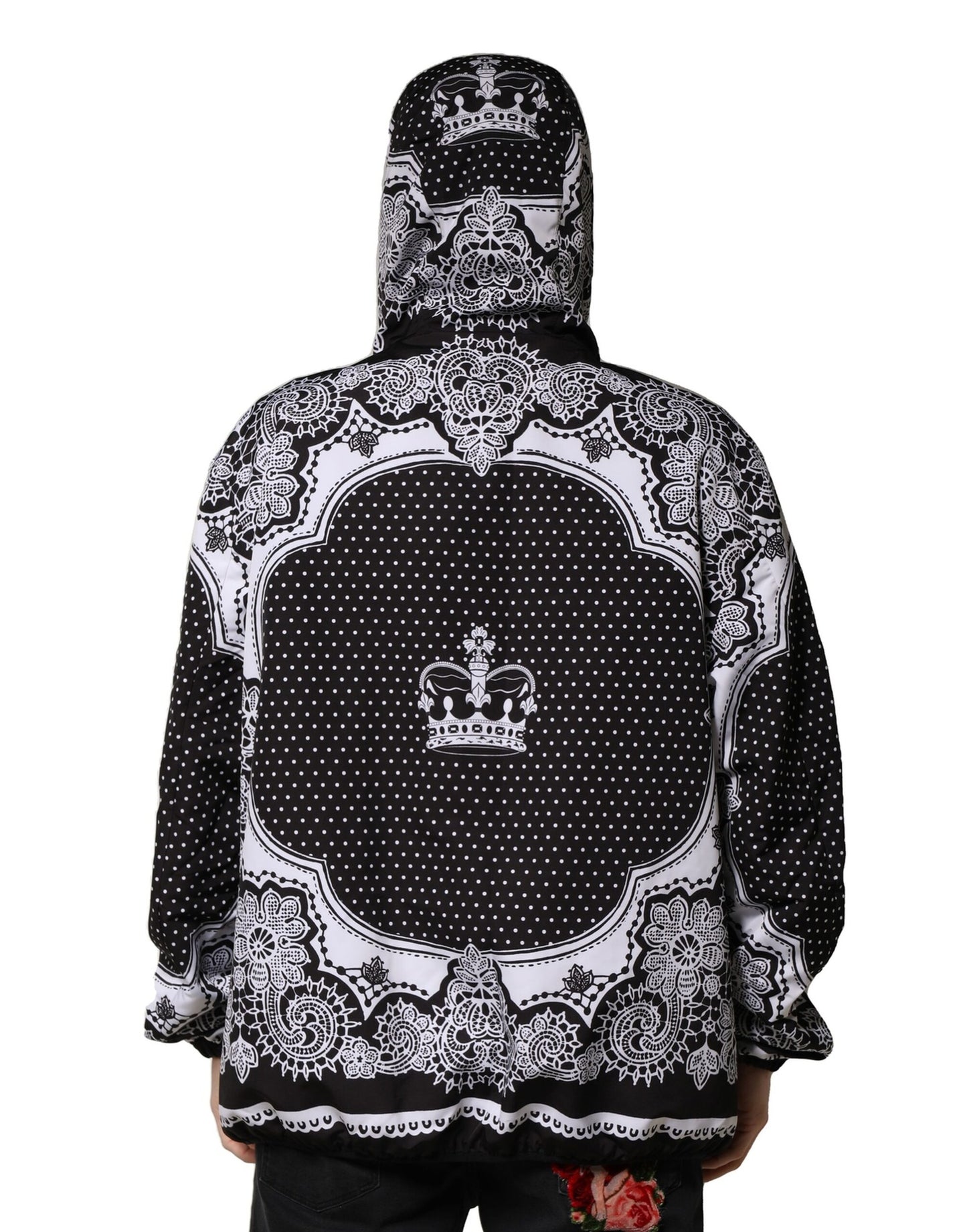 Chaqueta Bomber con Capucha y Estampado de Pañuelo Negra de Dolce & Gabbana