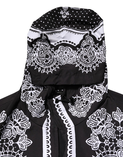 Chaqueta Bomber con Capucha y Estampado de Pañuelo Negra de Dolce & Gabbana