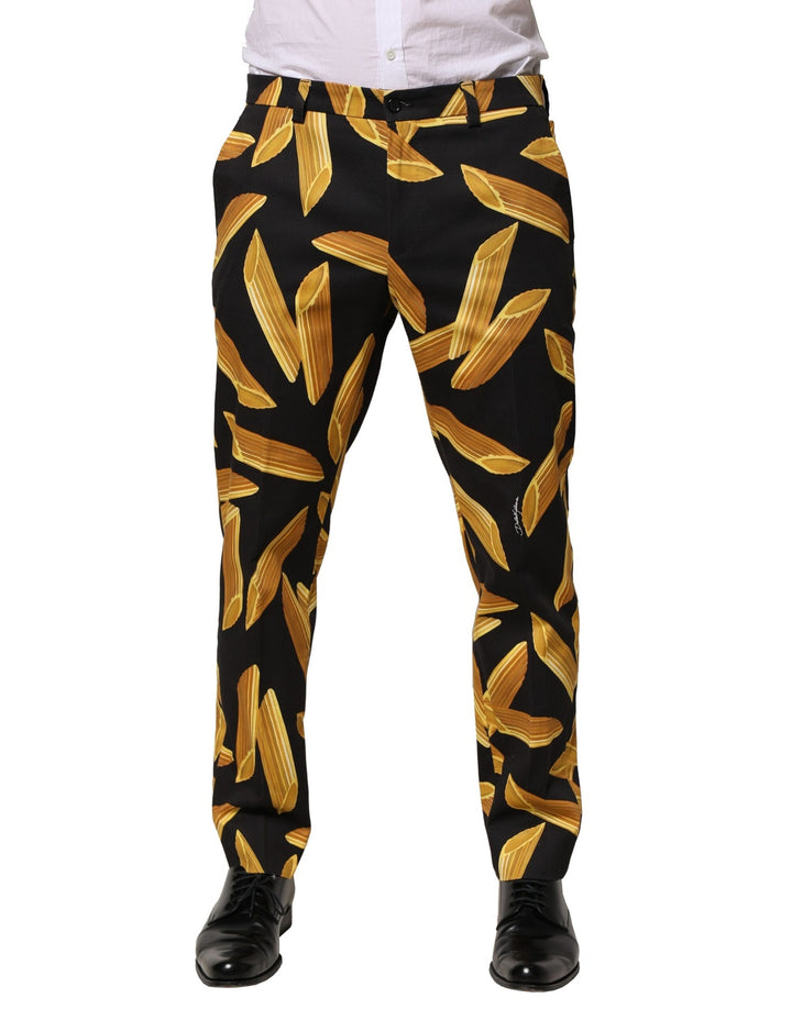 Pantalon fuselé noir à imprimé pâtes Dolce & Gabbana pour homme