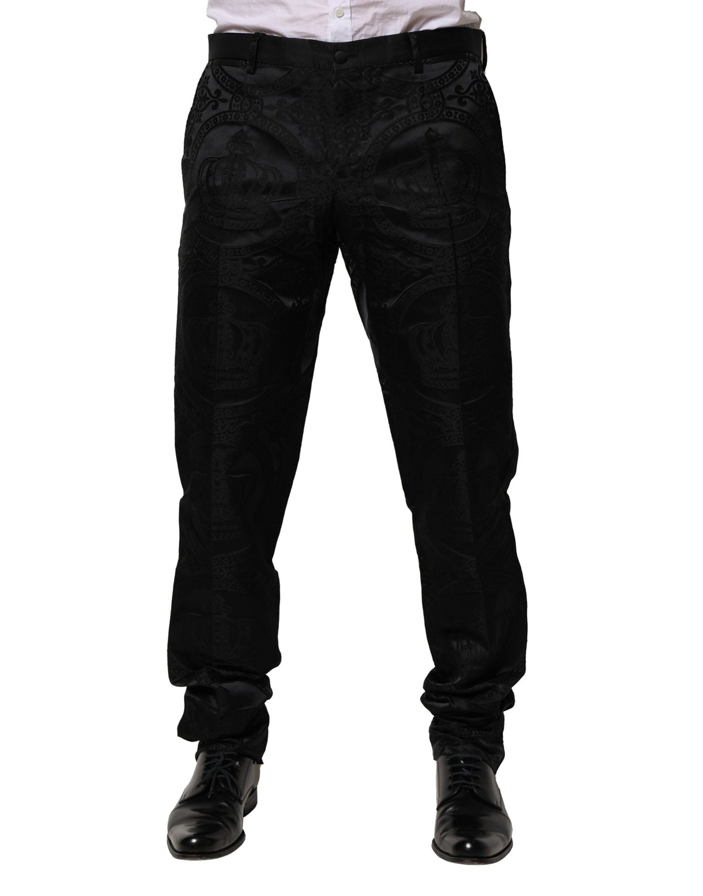 Pantalon habillé Dolce & Gabbana en coton noir avec motif couronne DG