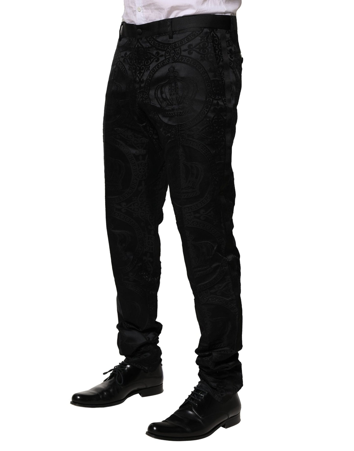 Pantalon habillé Dolce & Gabbana en coton noir avec motif couronne DG