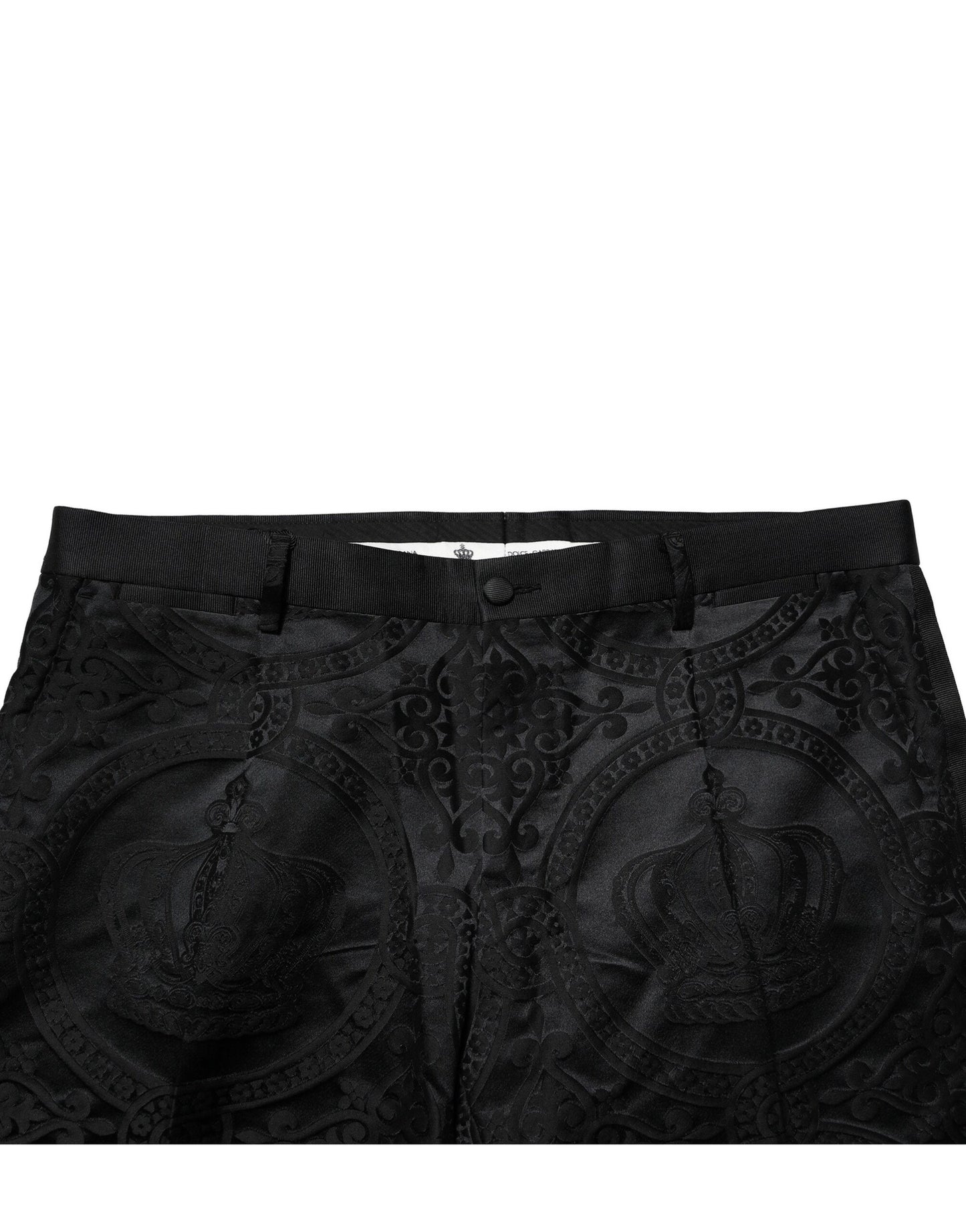 Pantalon habillé Dolce & Gabbana en coton noir avec motif couronne DG