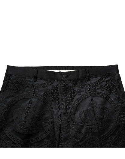 Pantalon habillé Dolce & Gabbana en coton noir avec motif couronne DG