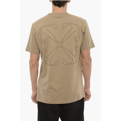T-shirt Col Rond Slim Off-White avec Logo Brodé