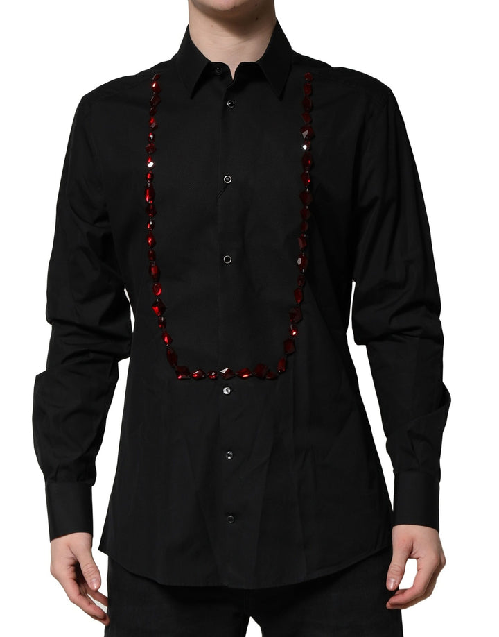 Dolce & Gabbana Camisa de vestir formal para hombre de cristal negro y oro